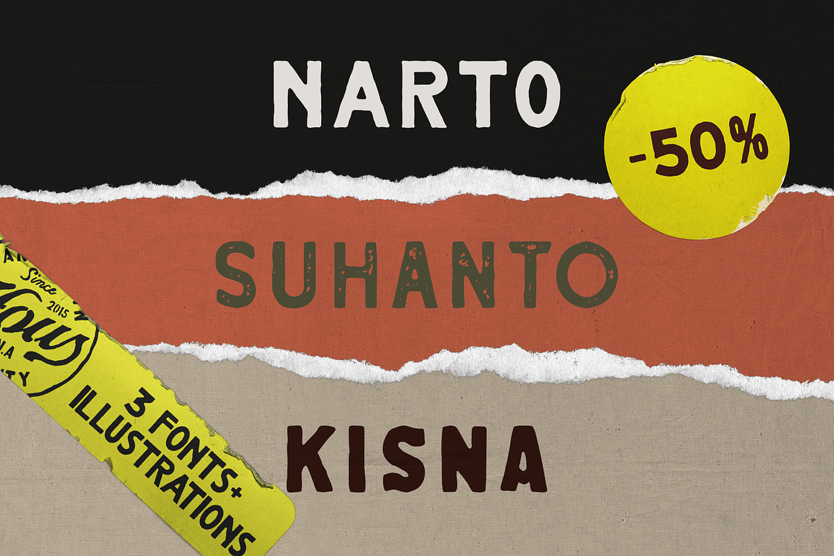 50% OFF Narto, Suhanto, & Kisna, a Font by Megflags (Photo 1 of 25)