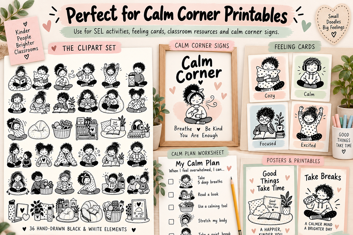 Calm Corner Doodle Clipart, an Education Illustration by PassionPNGcreation (Photo 2 of 4)