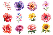 Watercolor Flowers Clipart, Spring, an Illustration by Dream Creation (Thumbnail 2 of 7)