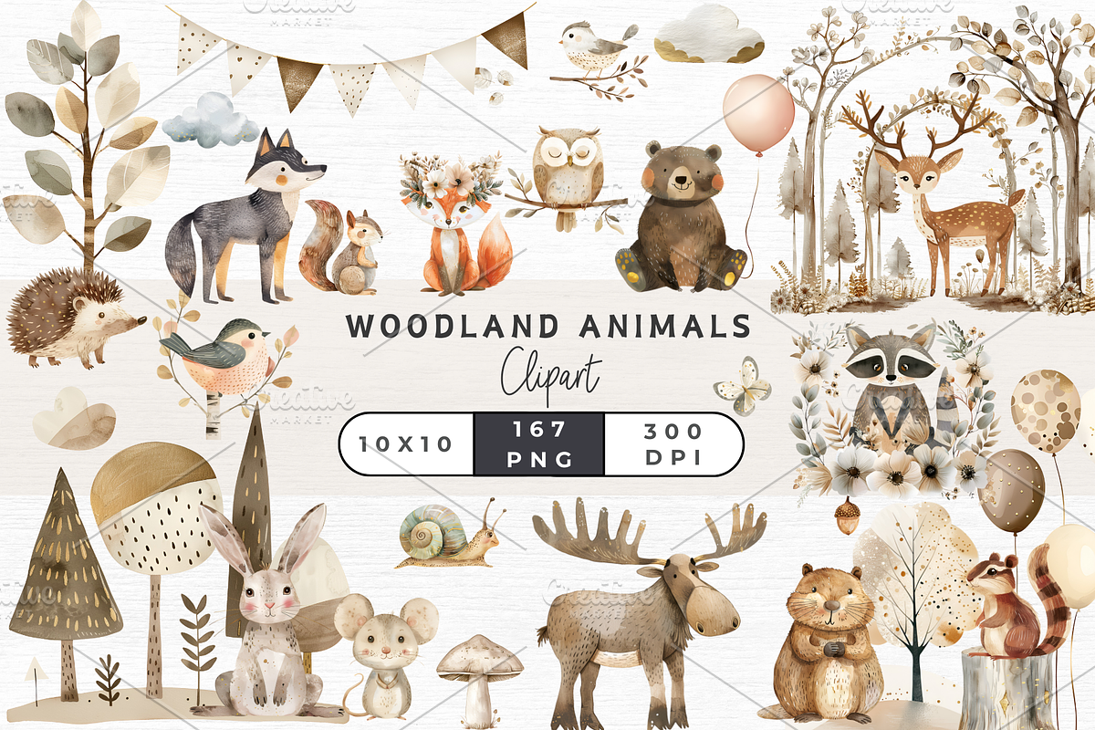 Woodland Animal Clipart, an Animal Illustration by EllyandLima (Photo 1 of 10)