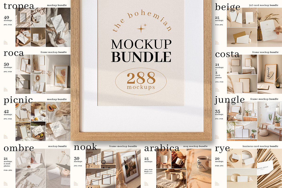 The Bohemian Mockup Bundle 288 items, a Household Mockup by Salt Color Studio (Photo 1 of 27)