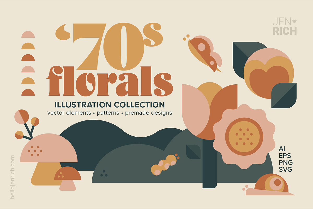 70s Florals Illustration Collection, a Decorative Illustration by hellojenrich (Photo 1 of 8)