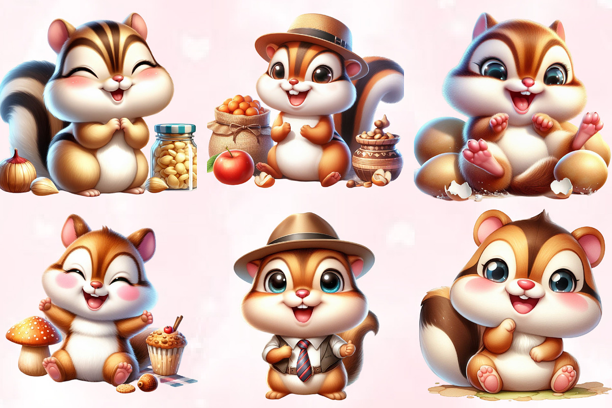 Cute Chipmunks Clipart Bundle, an Animal Illustration by Craft Nest (Photo 2 of 5)