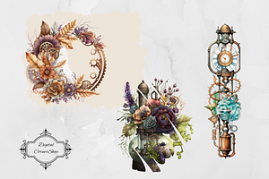 Steampunk Floral Arrangement Clipart