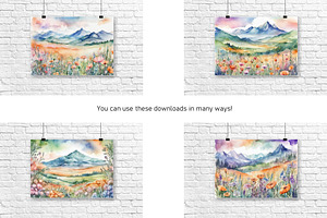 Watercolor Mountain Landscapes Set 4