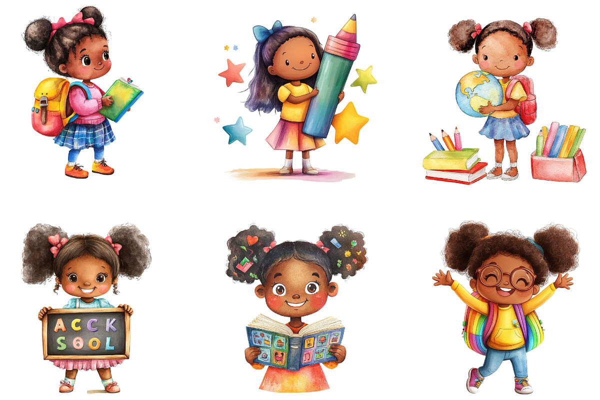 Black Kids Back to School Clipart, a Seasonal Illustration by Designking (Photo 4 of 5)