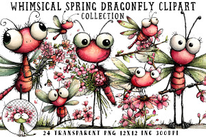 Whimsical Spring Dragonfly Clipart, an Illustration by OK Design