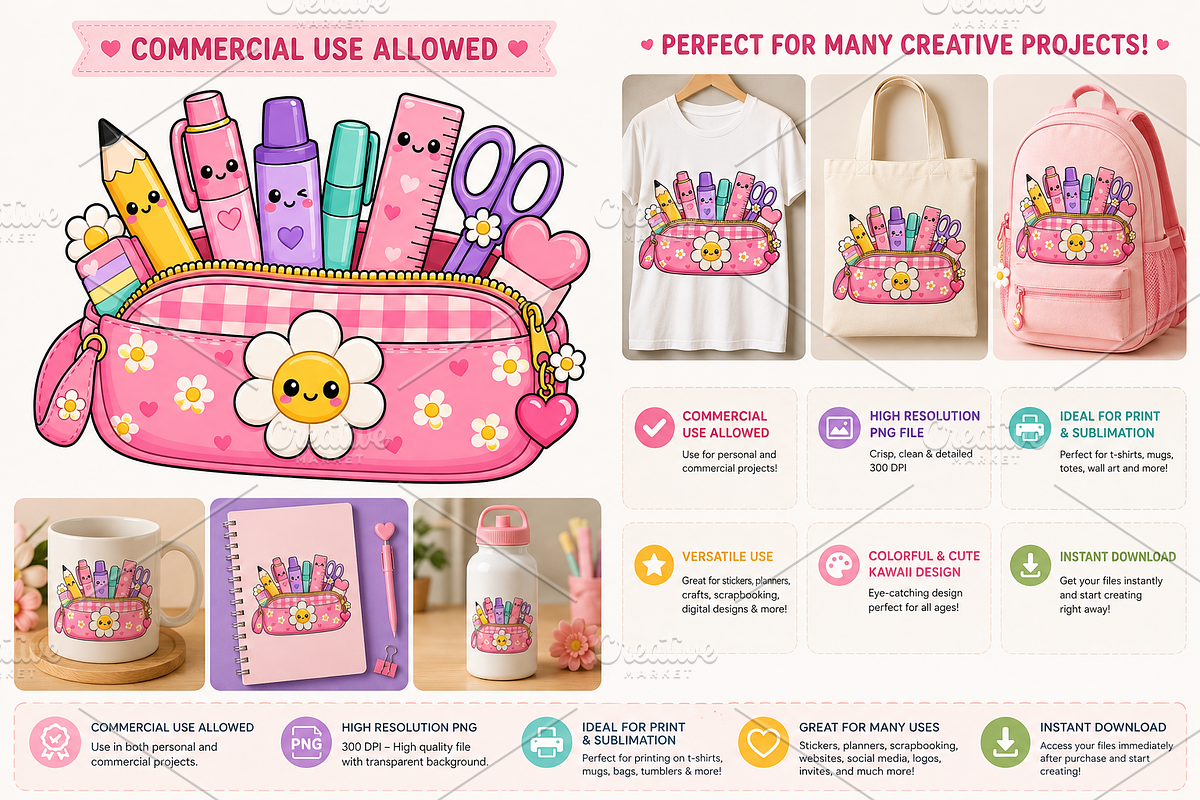 Kawaii School Pencil Pouch Clipart, an Education Illustration by HyeRi (Photo 2 of 7)