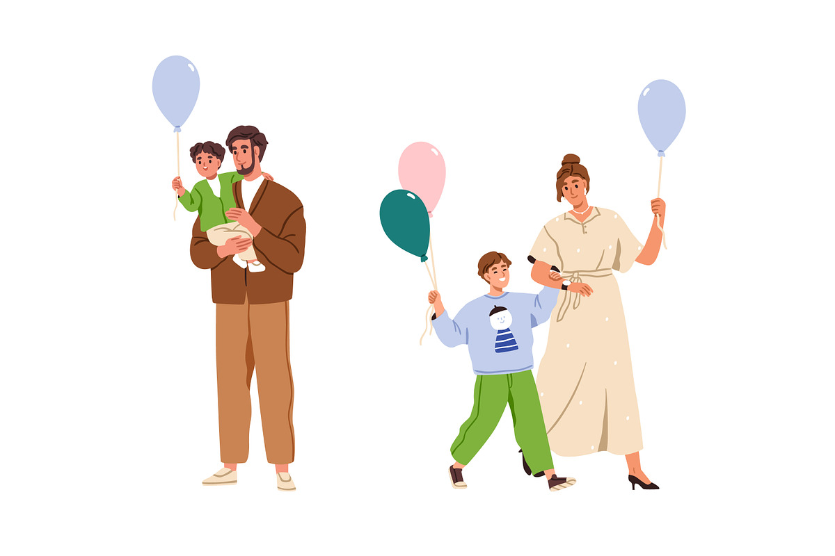 Children & parents with balloons set, a Person Illustration by Good Studio (Photo 3 of 5)