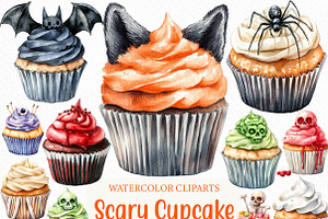 Halloween Scary Cupcake Clipart, an Illustration by Craft Nest