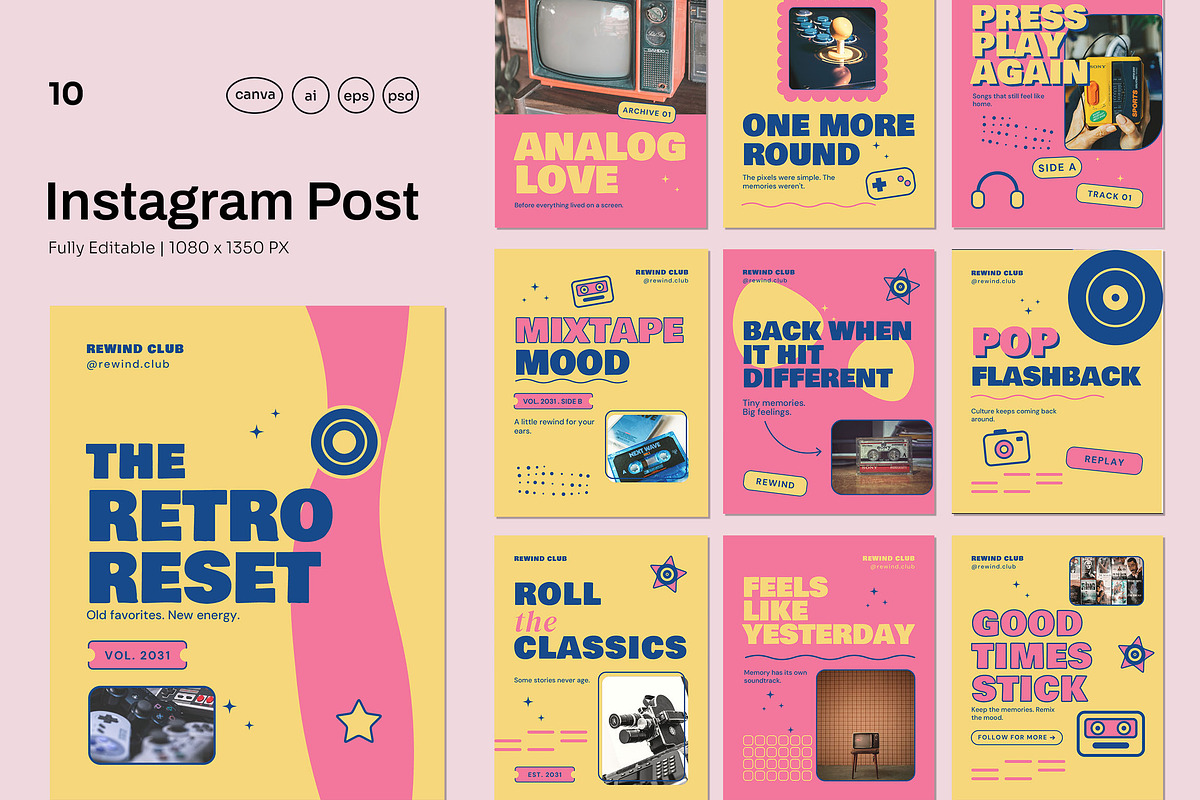 Retro Culture Social Media Pack, a Social Media Template by Pitchlook.Studio (Photo 1 of 3)