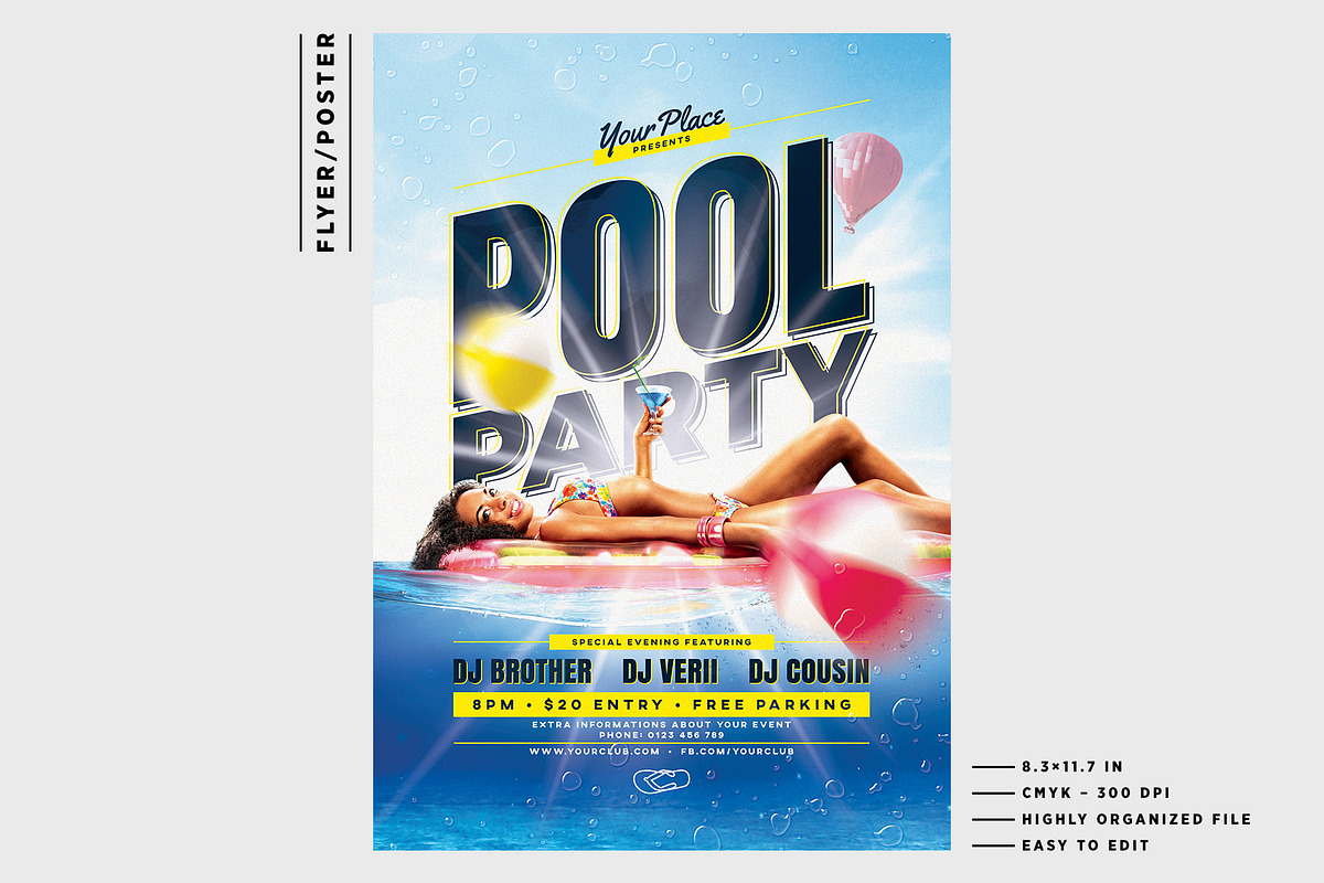 Pool Party Flyer / Poster, a Flyer Template by Mariux (Photo 2 of 2)
