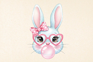 Coquette Easter Bunny Bubblegum Png, an Illustration by DreamPrint404