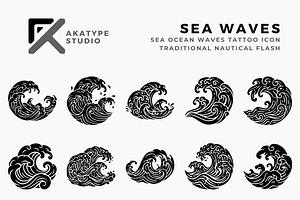 Sea Waves Tattoo Icon, a Solid Icon by Akatype Studio