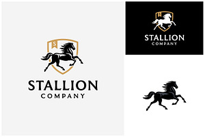 Horse Mustang Stallion Shield Logo