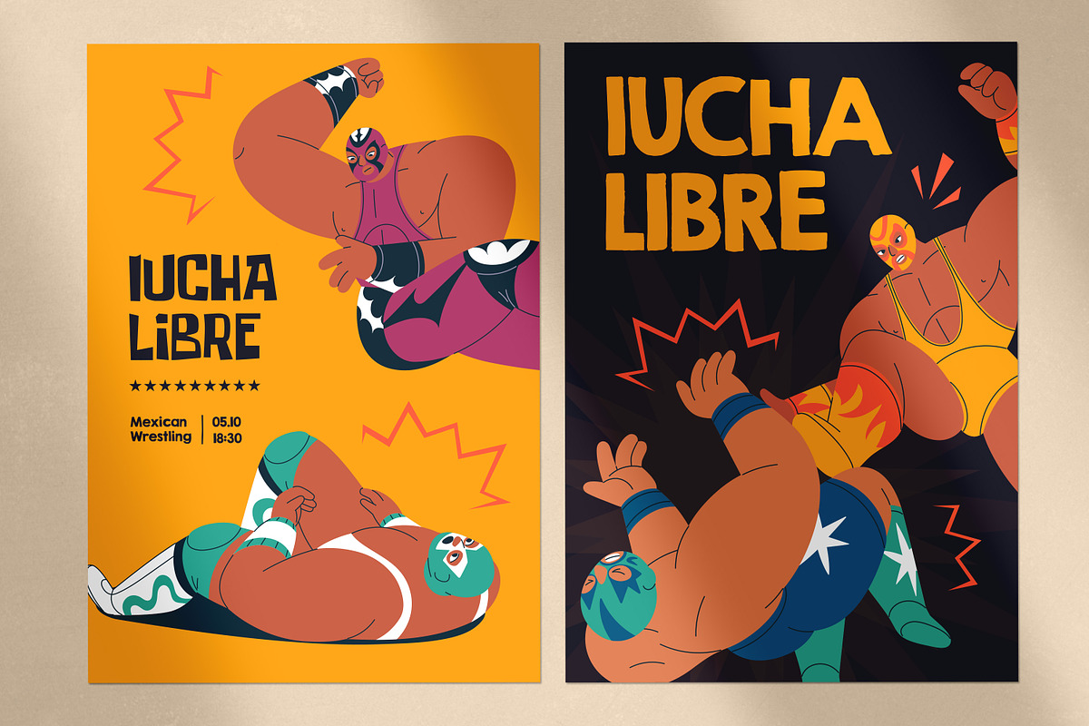 Mexican Lucha libre fight background, a Sport Illustration by Good Studio (Photo 3 of 7)