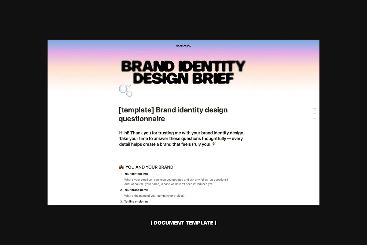 Brand Identity design brief template, a Branding & Logo Template by existacial (Photo 2 of 2)