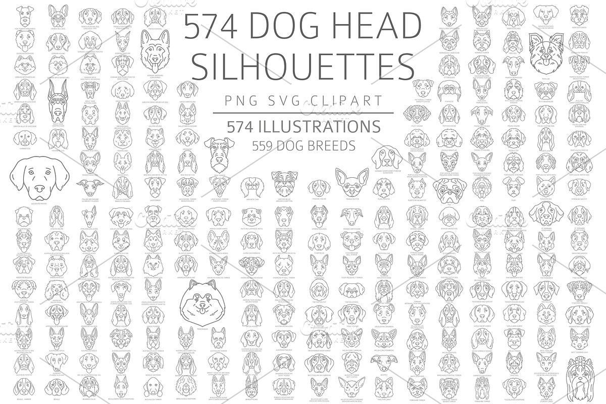 Dog Head Silhouettes Bundle, an Object Graphic by pet design shop (Photo 1 of 12)