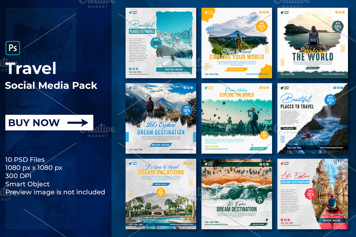 Tour and Travel Social Media Pack, a Social Media Template by rajstudio (Photo 1 of 2)