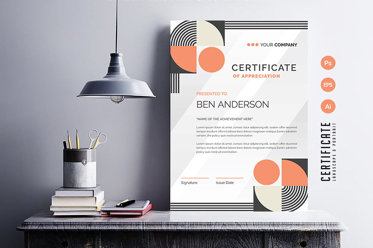 585. Modern Certificate Template, a Stationery Template by CreativeRezwan (Photo 3 of 3)