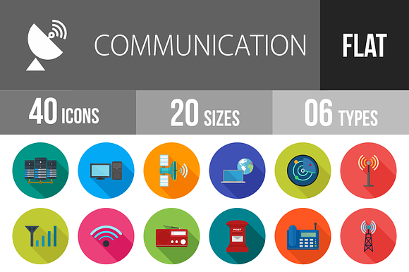 40 Communication Flat Shadowed Icons