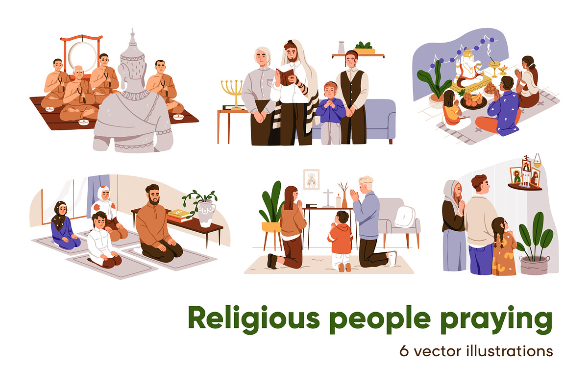 Religious people praying set, a Person Illustration by Good Studio (Photo 1 of 7)