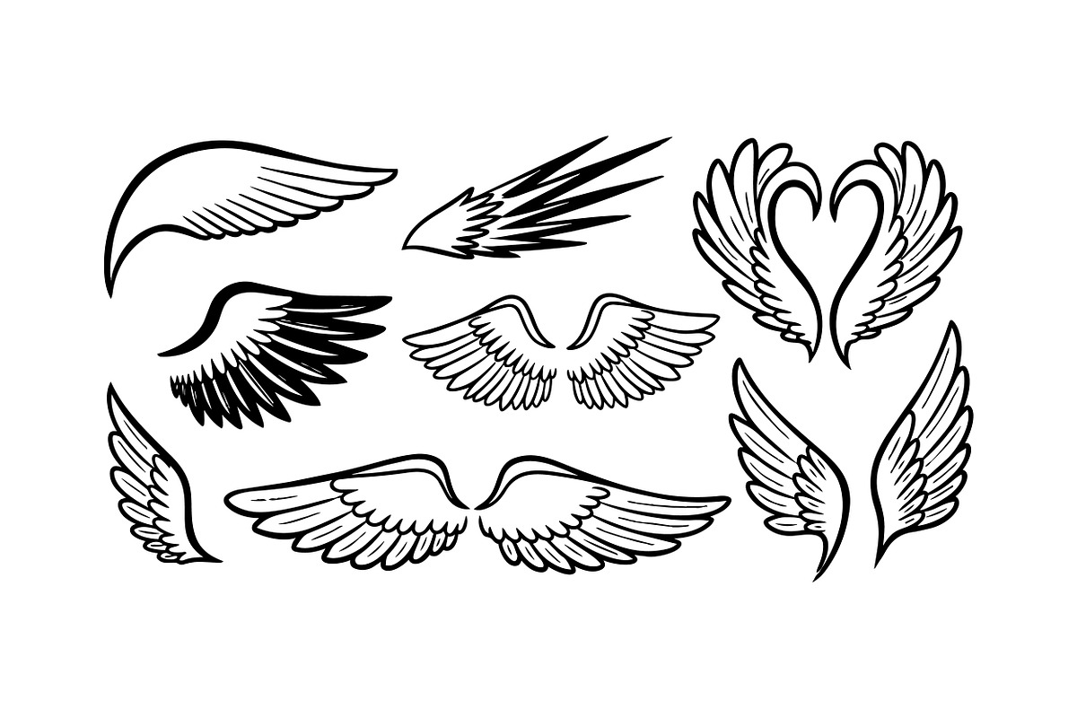 Angel Wings Line Art Set, an Illustration by designvectx (Photo 2 of 3)