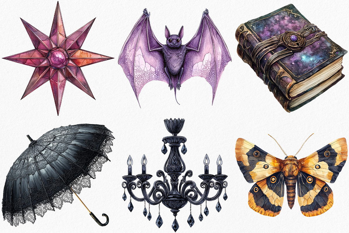 Watercolor Gothic Reverie Clipart, an Illustration by Canvas Craft (Photo 3 of 7)