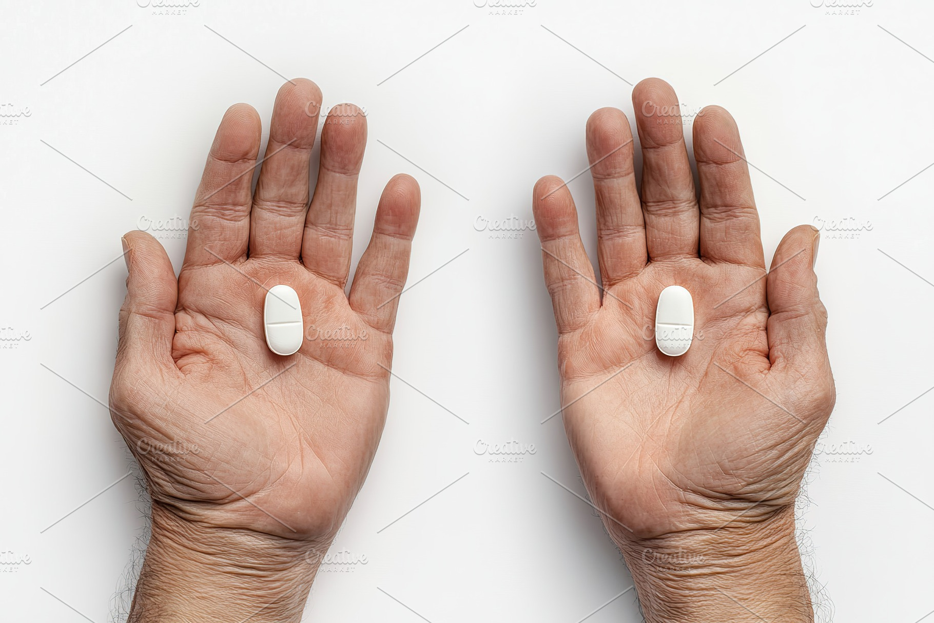 Mature hands with medicine pills, a Photo by AlyaAnd