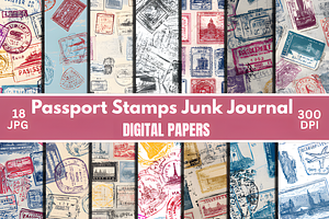 Passport Stamps Digital Paper, a Pattern Graphic by Ink Gallery