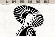 Stencil Asian Woman Parasol, a Decorative Illustration by MARYCRAFTIRIA (Thumbnail 1 of 3)