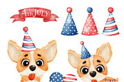 SALE! Watercolor Corgi. 4th of July, a Decorative Illustration by Natalya_Mona_Art (Thumbnail 3 of 8)