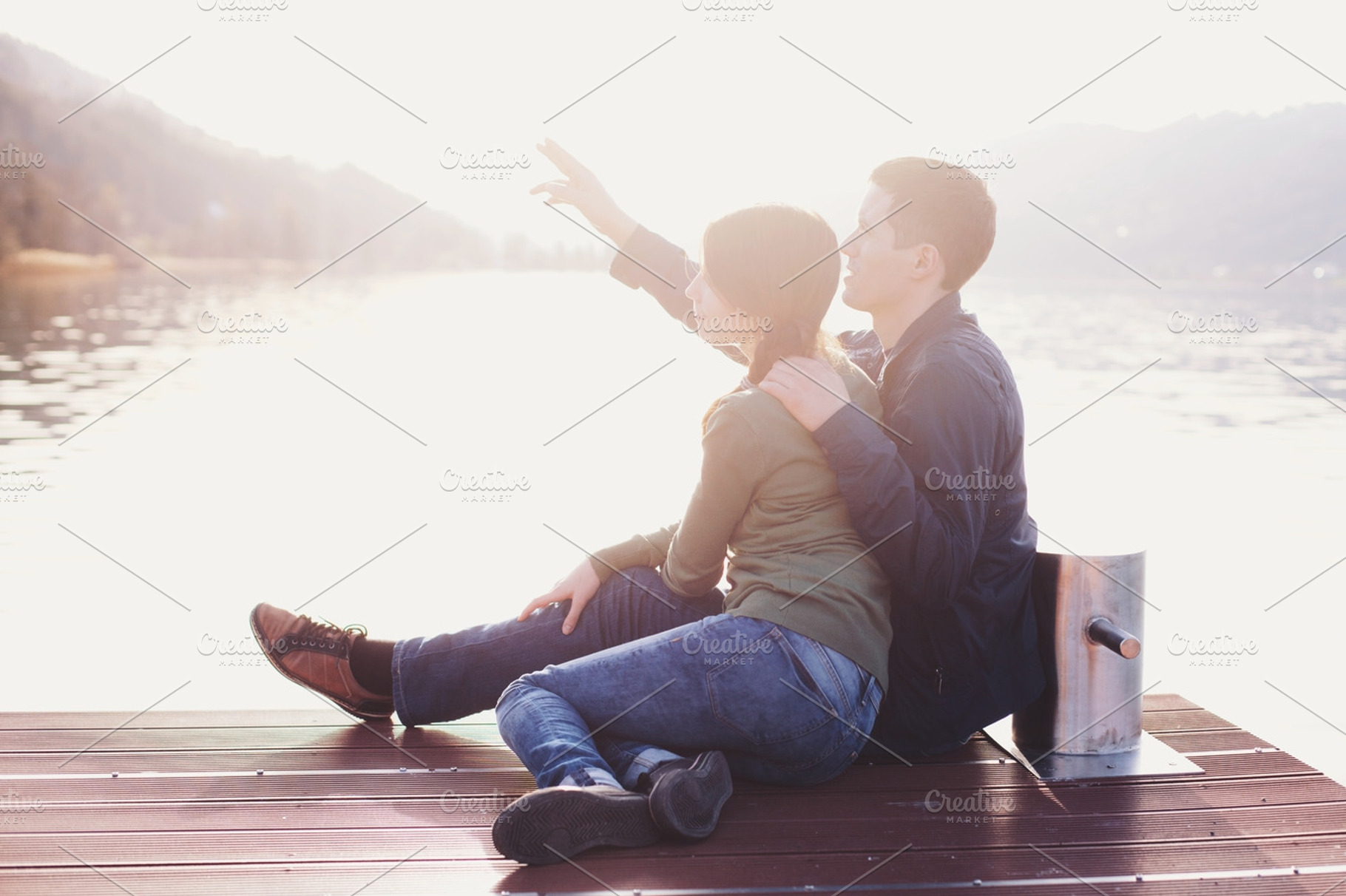 Romantic couple enjoying sunset