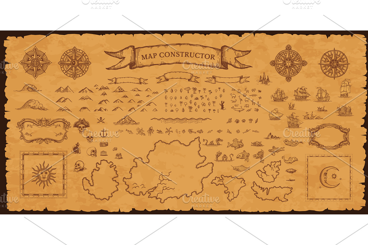 Vintage pirate map constructor, an Object Illustration by Vector Tradition