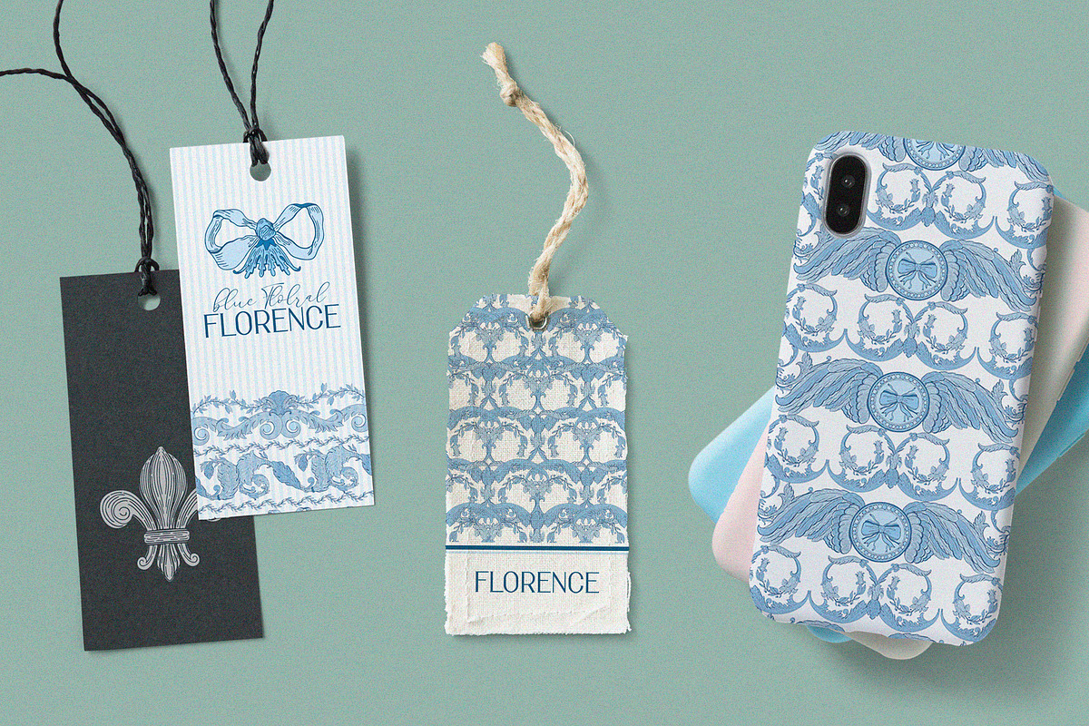 Blue floral FLORENCE- ornament set, a Decorative Illustration by Moonflora (Photo 7 of 8)