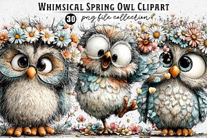 Whimsical Spring Owl Clipart, an Illustration by Dream Creation