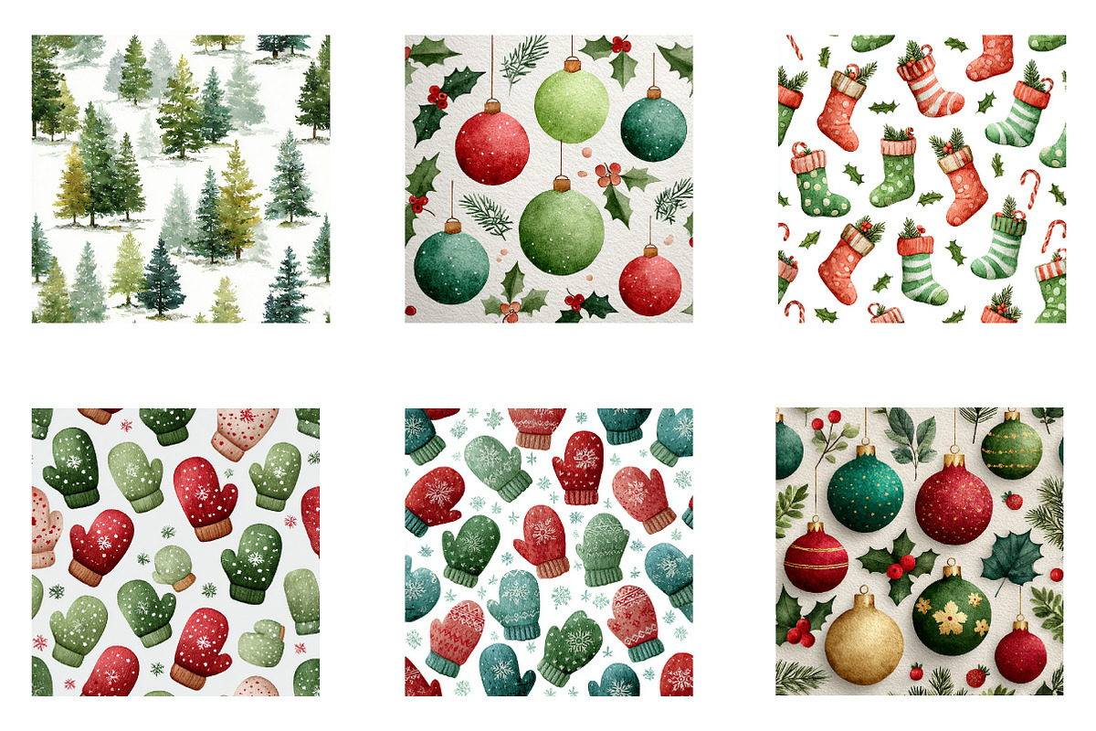 Watercolor Christmas Digital Paper, an Illustration by CreationArt (Photo 3 of 4)