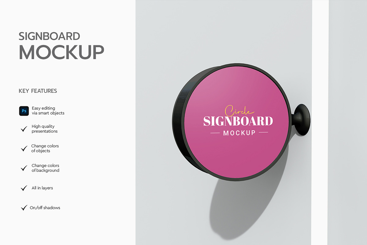 Hanging Round Sign on Wall Mockup, a Product Mockup by graphypix (Photo 4 of 4)