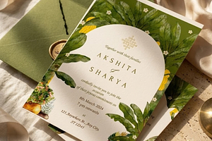 Green & Yellow Wedding Invitation