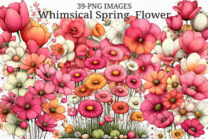Whimsical Spring Flower Clipart, an Illustration by Craft Nest