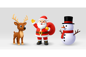 Santa Claus, reindeer, and snowman, an Object Illustration by Abscent