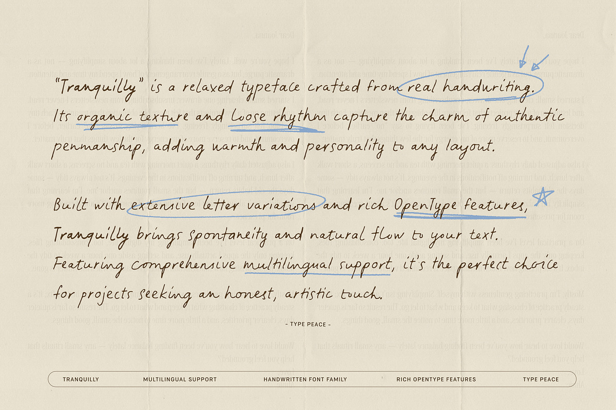 Tranquilly | Handwritten Font, a Handwritten Font by type peace (Photo 2 of 19)