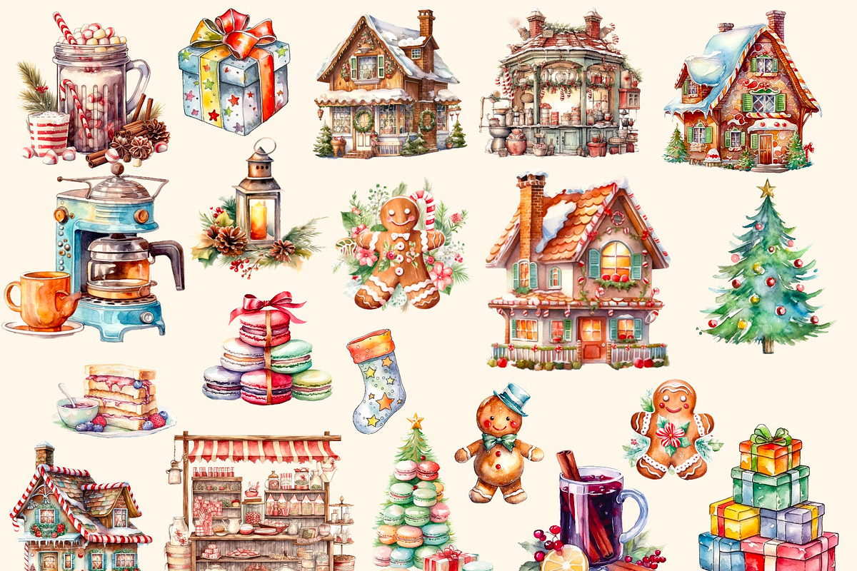 Christmas fair watercolor clipart, a Decorative Illustration by Hello My Print (Photo 4 of 10)