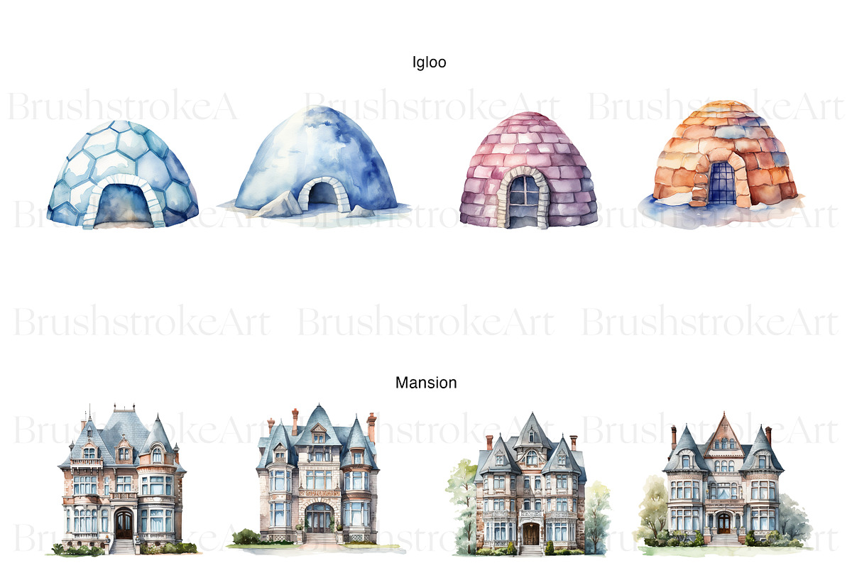 Watercolor Houses Clipart, Townhouse, a Decorative Illustration by BrushstrokeArtGB (Photo 4 of 10)
