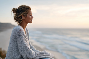 Woman in a cozy sweater sitting by, a Person Photo by MistyDay