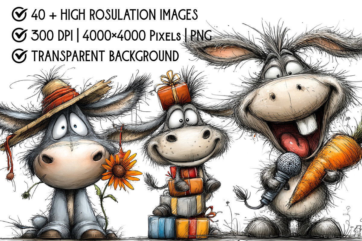 Whimsical Donkey Clipart, an Illustration by Pixels.Craft (Photo 4 of 6)