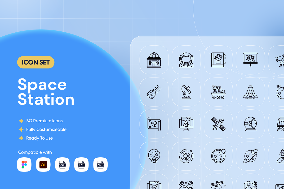 Space Station Icon Set, an Outline Icon by Nathaya Studio (Photo 1 of 2)