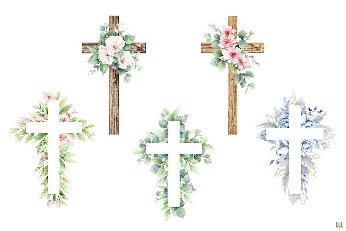 Flower Crosses Watercolor Clipart, a Decorative Illustration by Elena Medvedeva (Photo 2 of 5)
