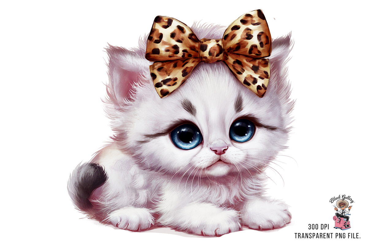 Kitten with Leopard Bow PNG Bundle, a Graphic by Clipart Bloom (Photo 3 of 11)