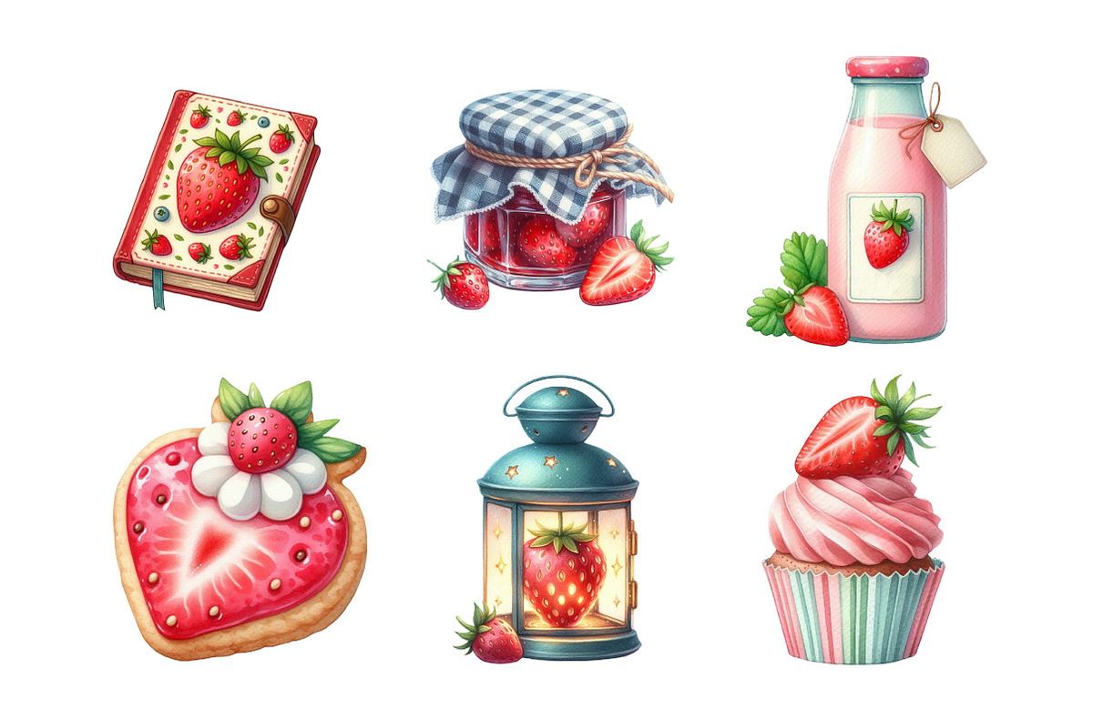 Cute Cottagecore Strawberry Clipart, an Illustration by Daily.Designs (Photo 2 of 5)
